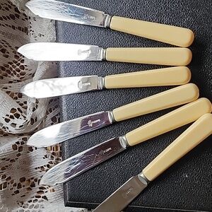 Vtg Faux Ivory Handles Original Box Fish Knives/Forks Set